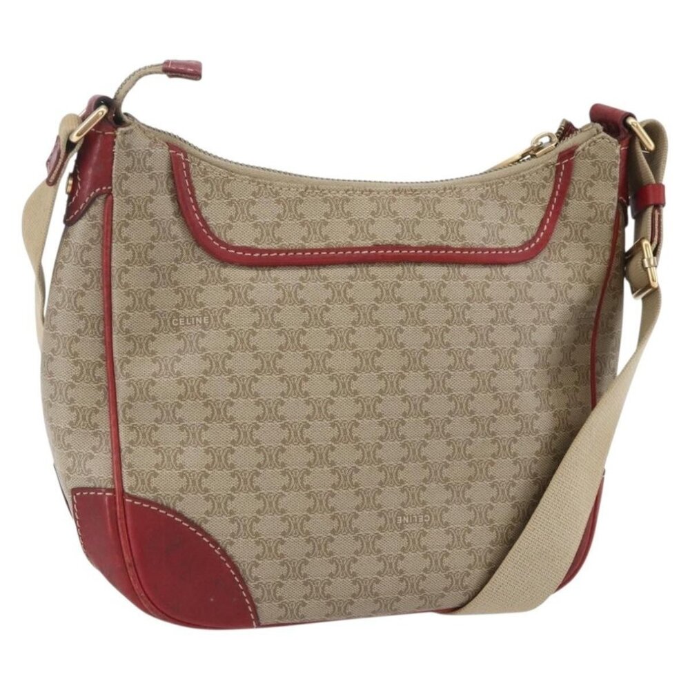 Authentic CELINE Macadam Canvas Shoulder Bag PVC Beige Gold